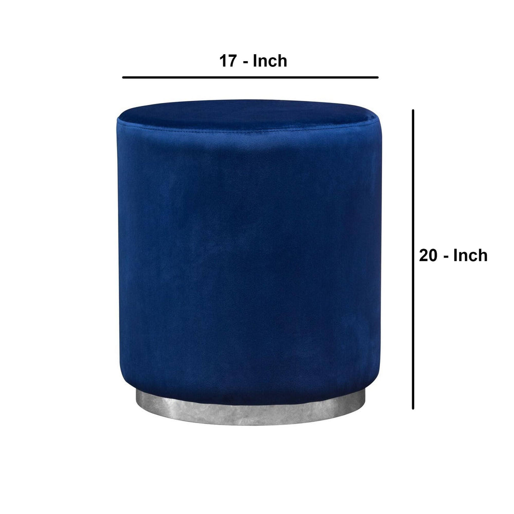 Blue Velvet Round Accent Ottoman with Metal Base T4300