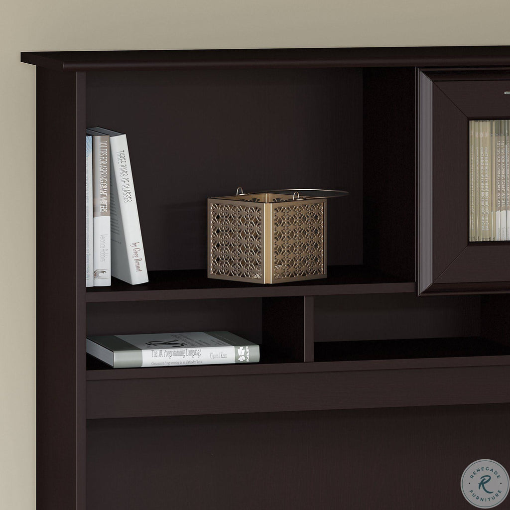 72W L Shaped Computer Desk with Hutch and Drawers, Espresso Oak U61274