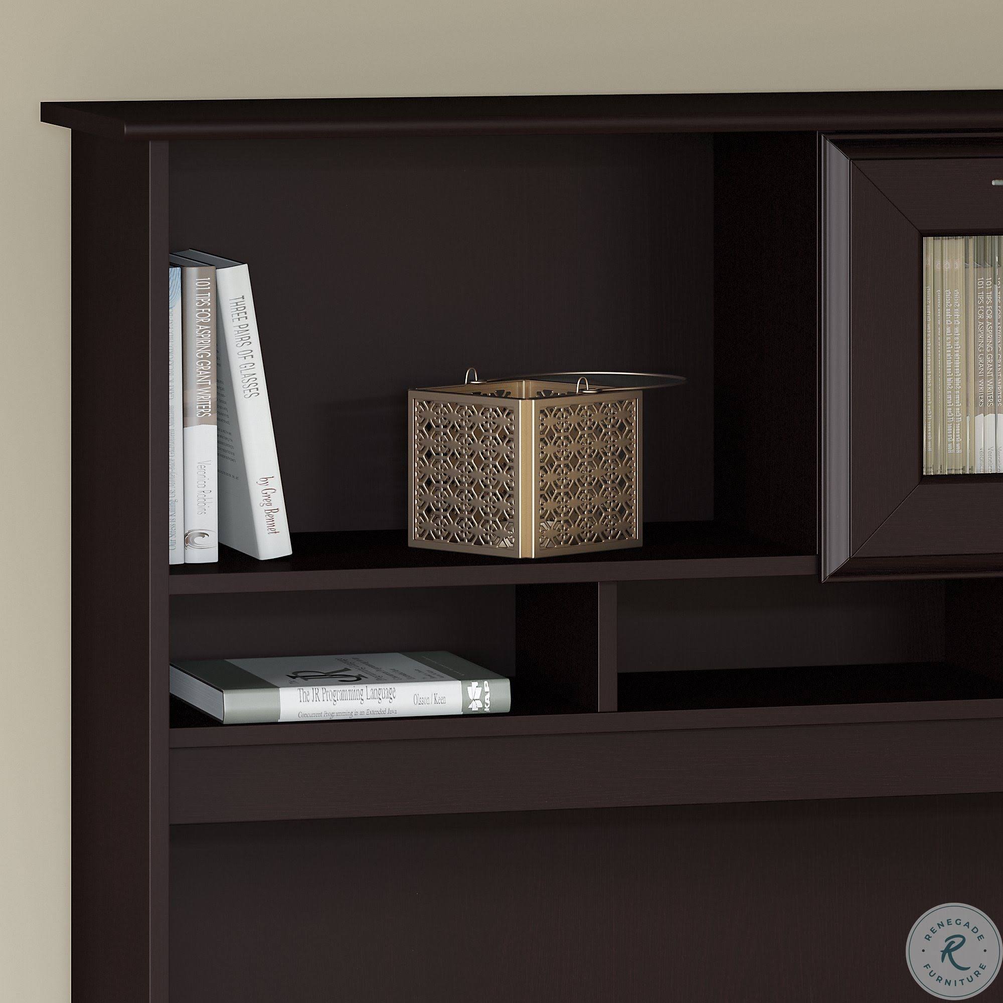 72W L Shaped Computer Desk with Hutch and Drawers, Espresso Oak U61274