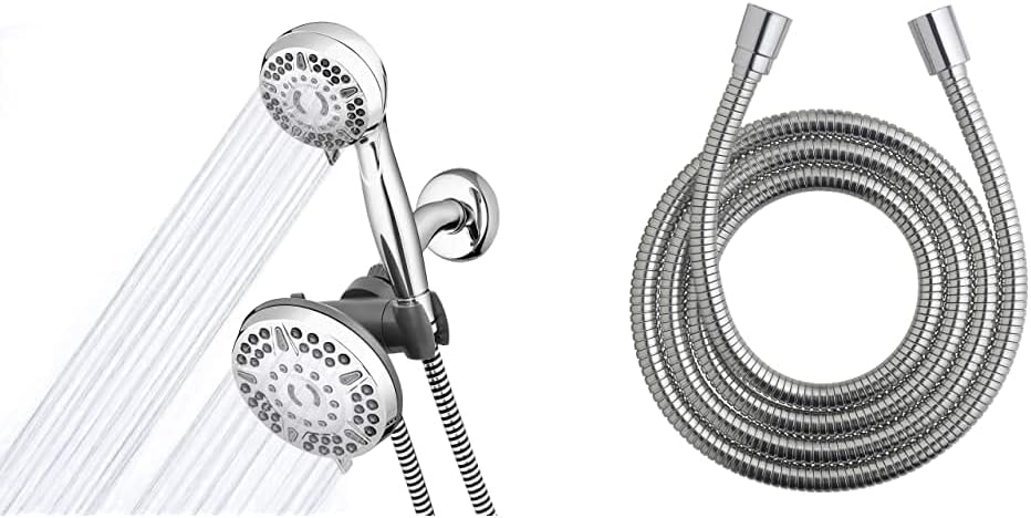 High Pressure Handheld Shower Head with 5-Foot Hose, 96-inch Metal Shower Hose Pack of 2 Z811434