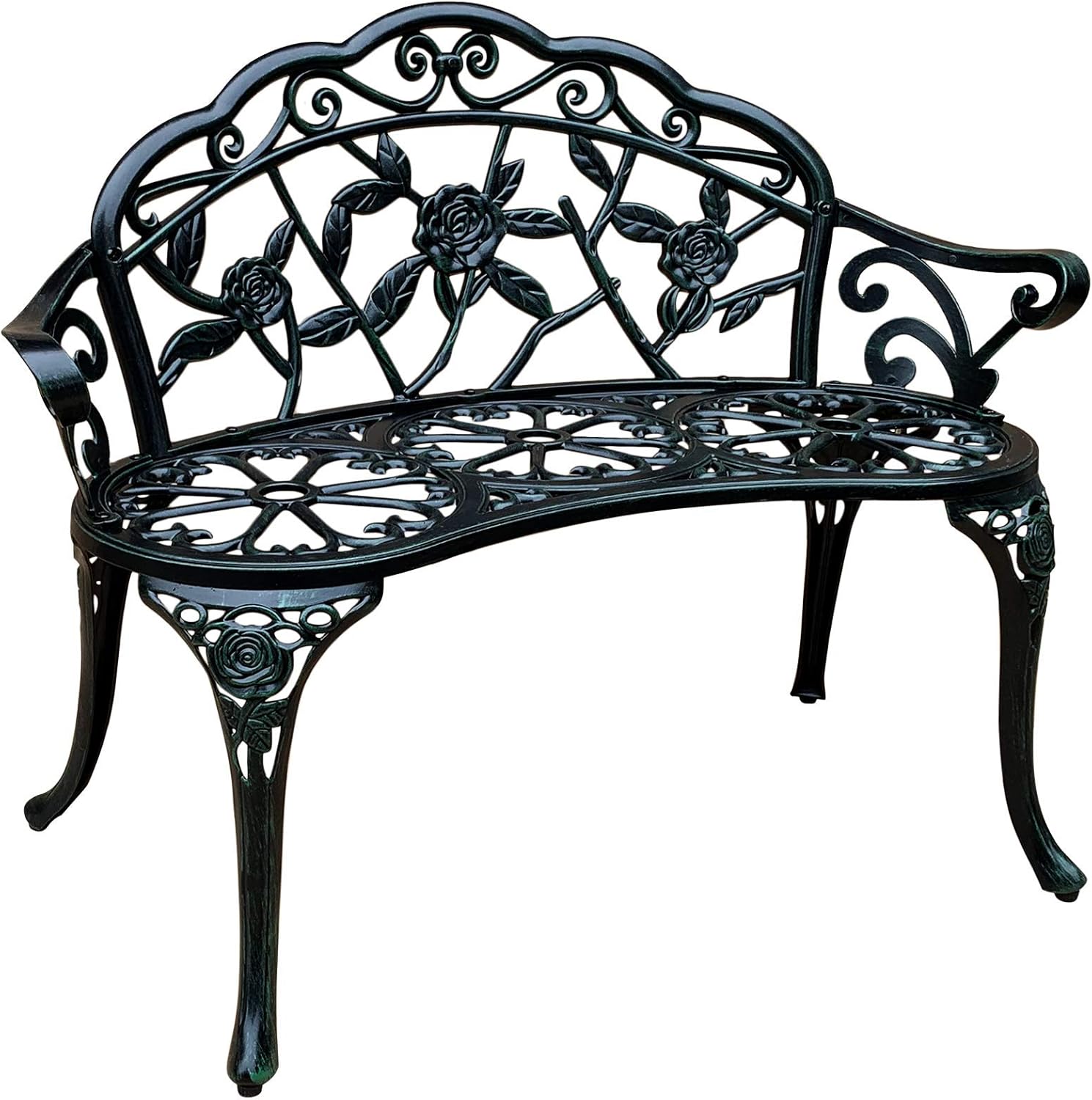 Copper Metal Outdoor Bench with Floral Rose F98740