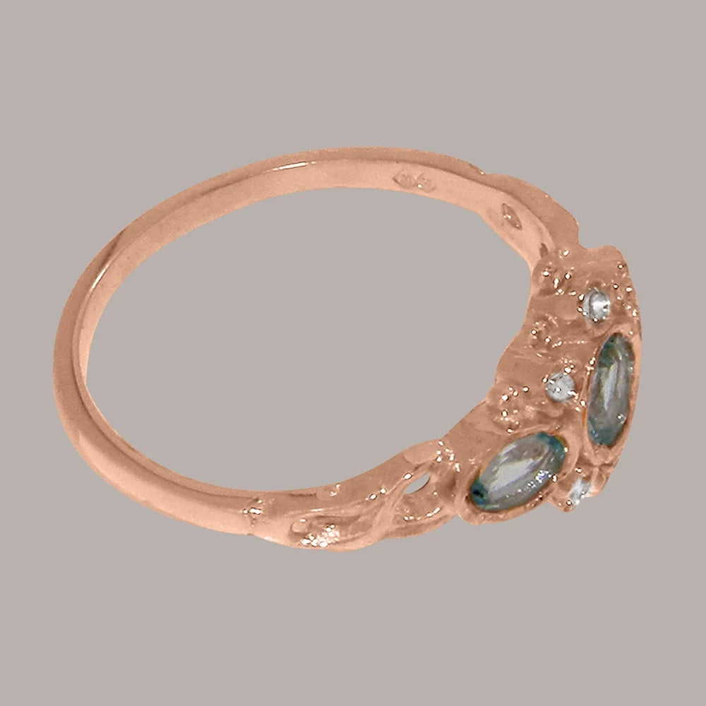14k Rose Gold Aquamarine & Diamond Womens Promise Ring C430949