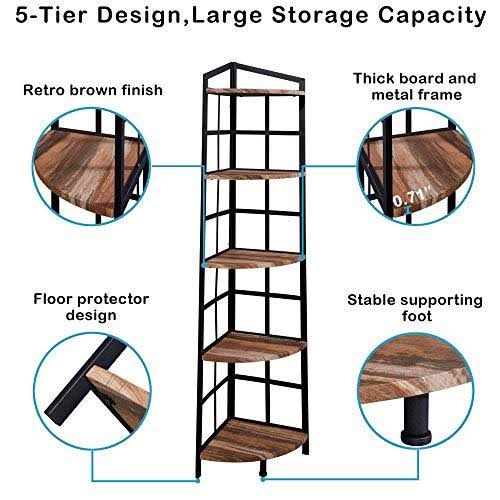 5-Shelf Industrial Corner Bookcase I39426