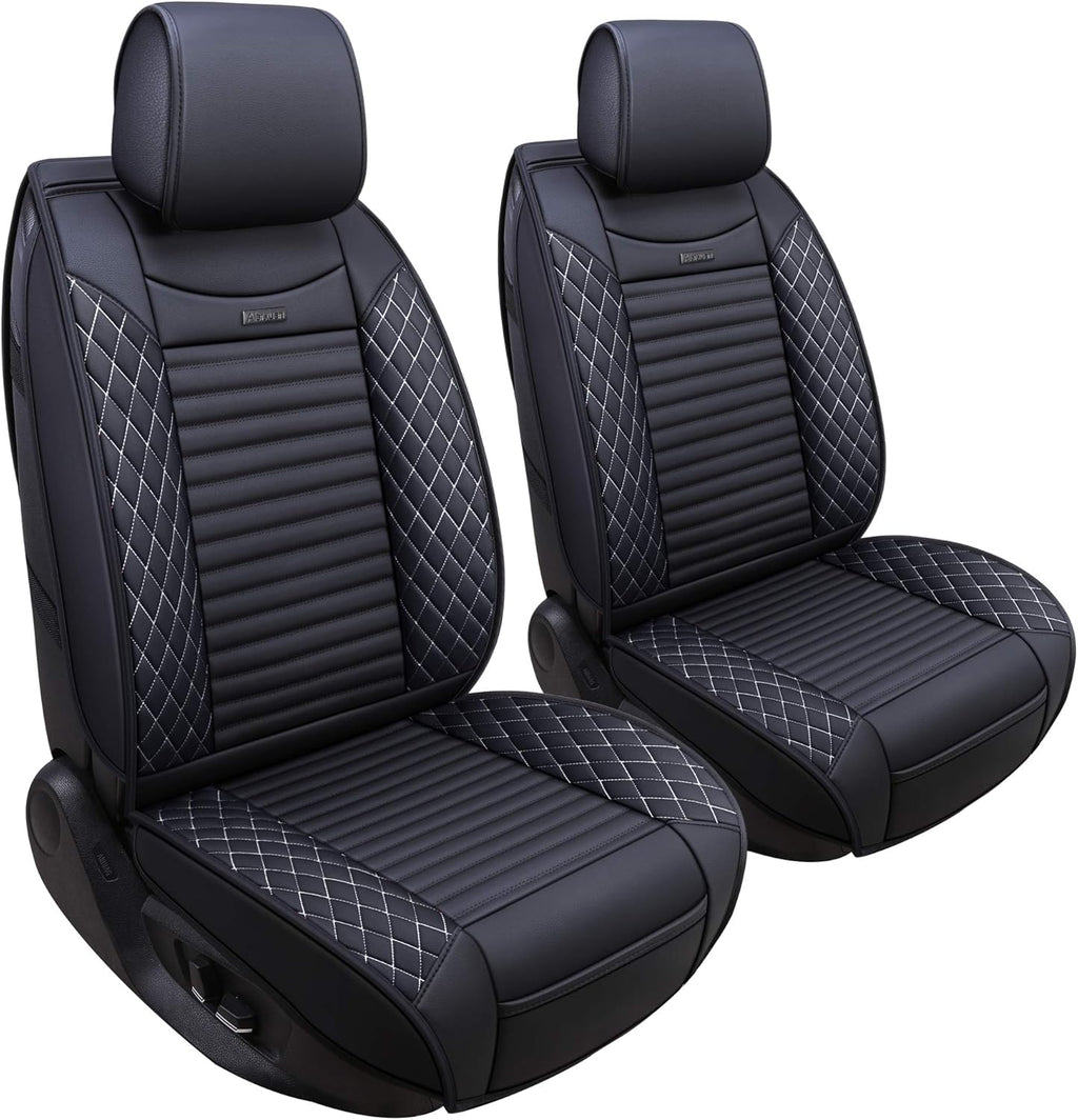 Black Leather Universal Front Captain Seat Covers 2 Pcs E75031