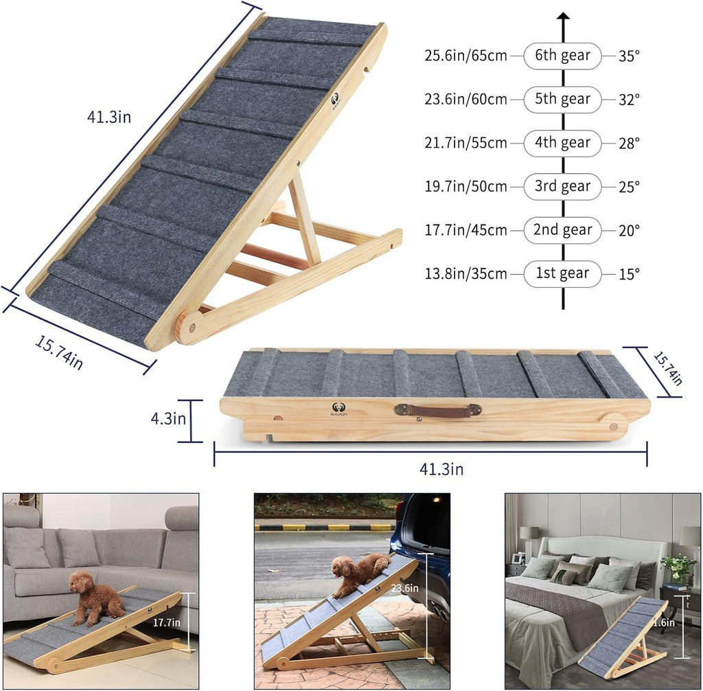 Folding Wooden Dog Ramp, 42" Long, Adjustable 14" to 26", 200lbs T81651