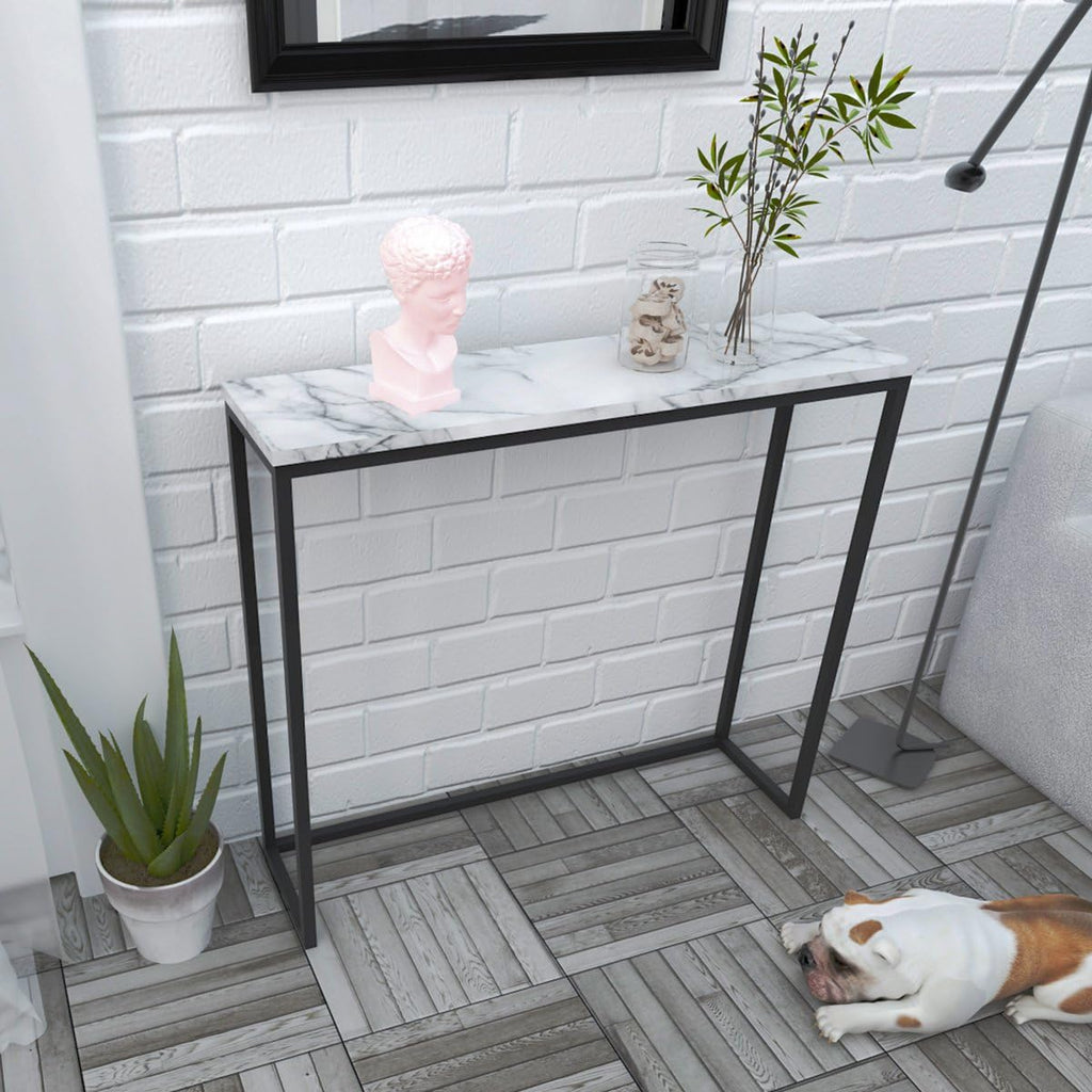 Black Faux Marble Console Table with Metal Frame L338