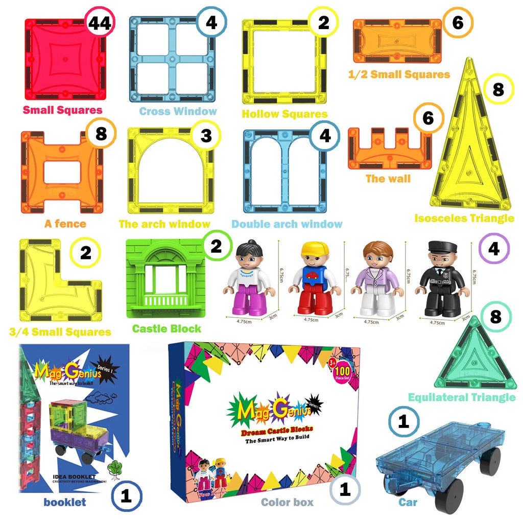 100 Piece Magnet Tiles Set with Windows and Magnet People S9531