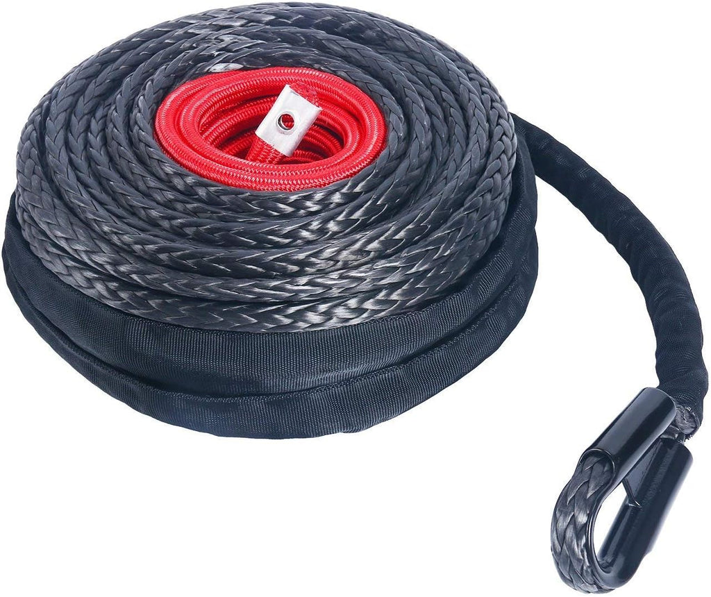 Black Synthetic Winch Rope Line Cable with Protective Sleeve and Rock Heat Guard, 22000lbs, Pack of 2 S715236
