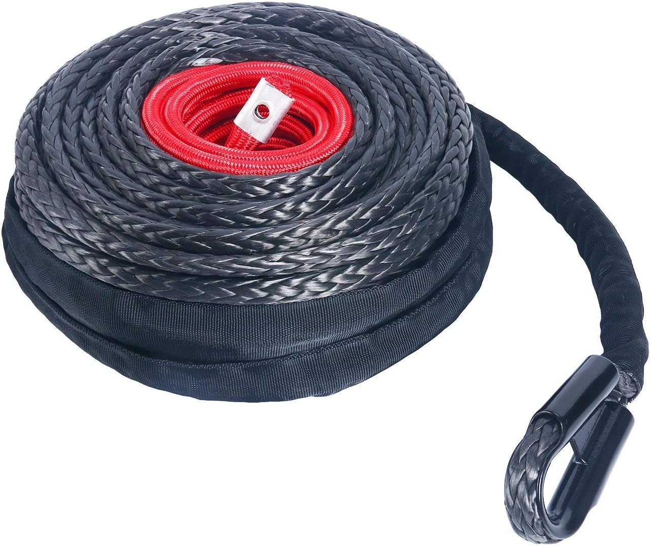 Black Synthetic Winch Rope Line Cable with Protective Sleeve and Rock Heat Guard, 22000lbs, Pack of 2 S715236