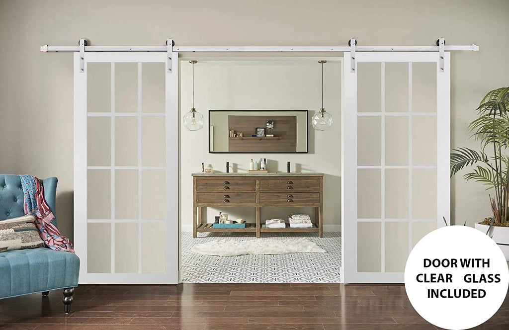 Double Barn Door with Clear Glass 12 lites Matte White Q2717