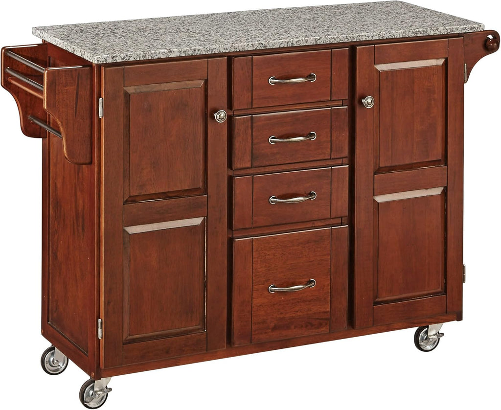 Warm Oak Finish Kitchen Cart with Granite Top C919