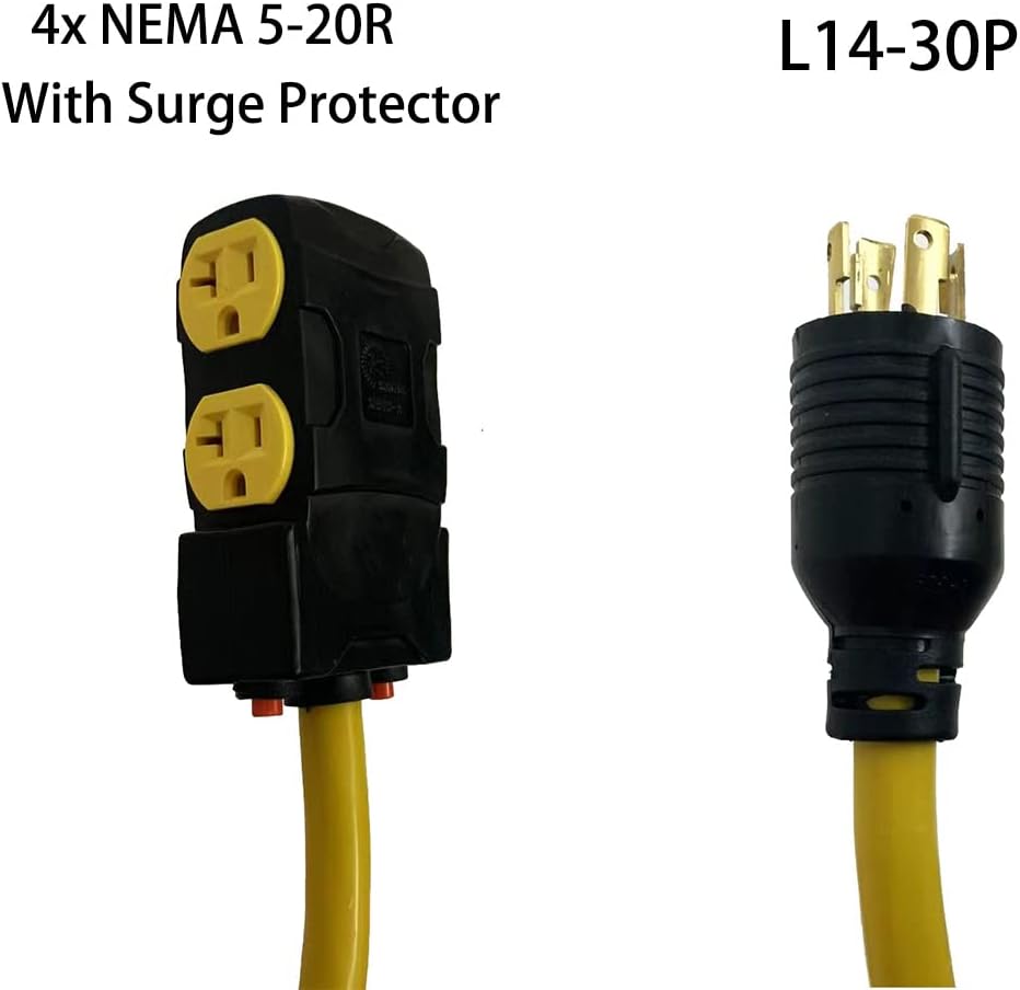 40Ft 30 Amp 125/250V 7500 Watts 10 Gauge Power Cord with Surge Protector Breaker L906
