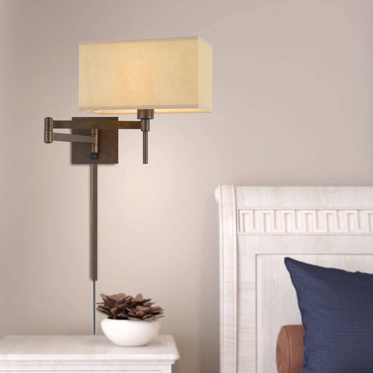 12x22 Wall Swing Arm Reading Lamp with Fabric Shade Rust K456623