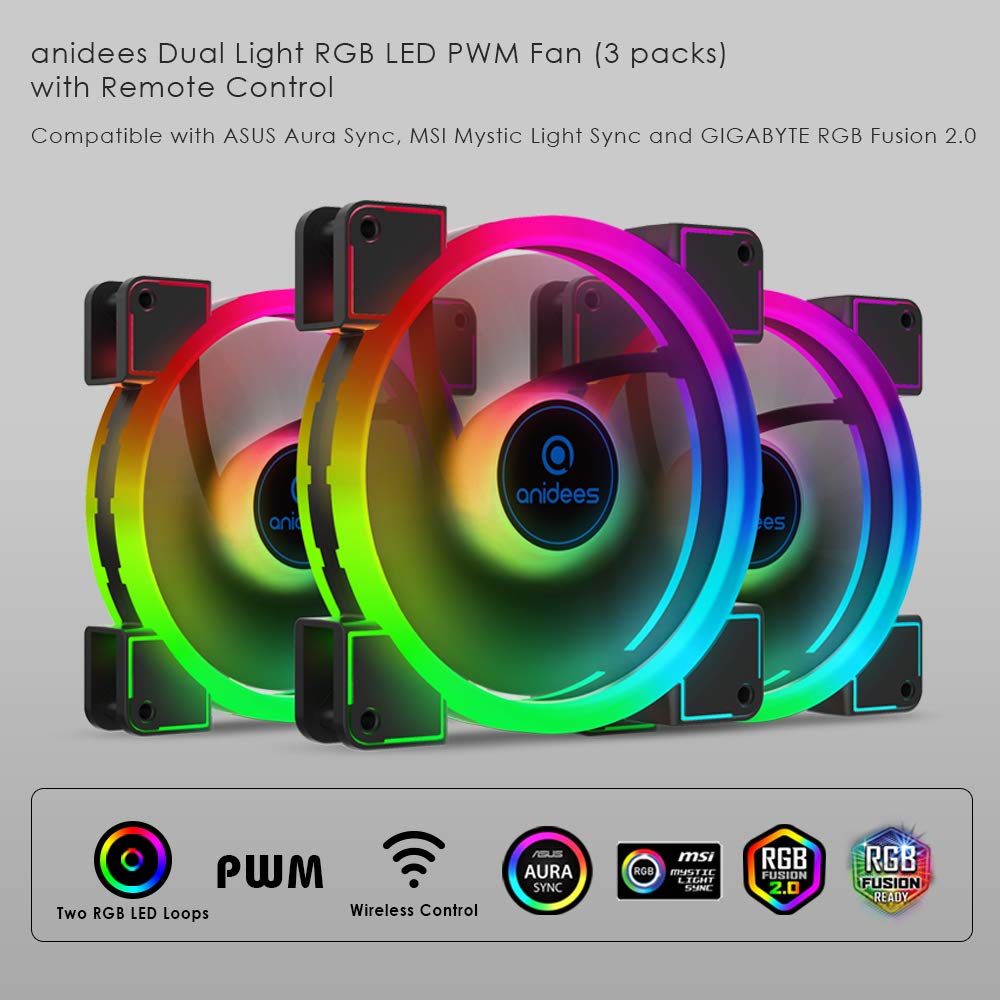 140mm 3pcs RGB PWM Dual Light Loop PC Case Fan W858046