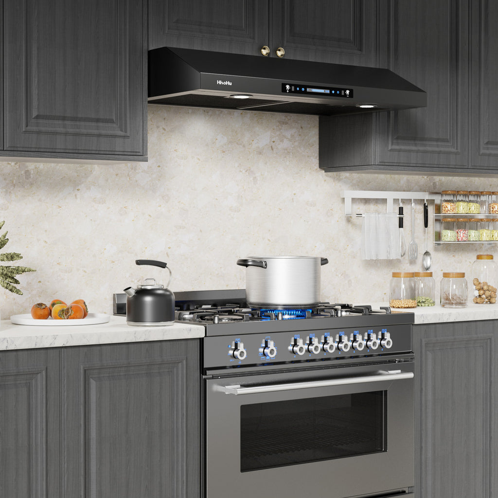 Black Teflon Stainless Steel Under Cabinet Range Hood D842