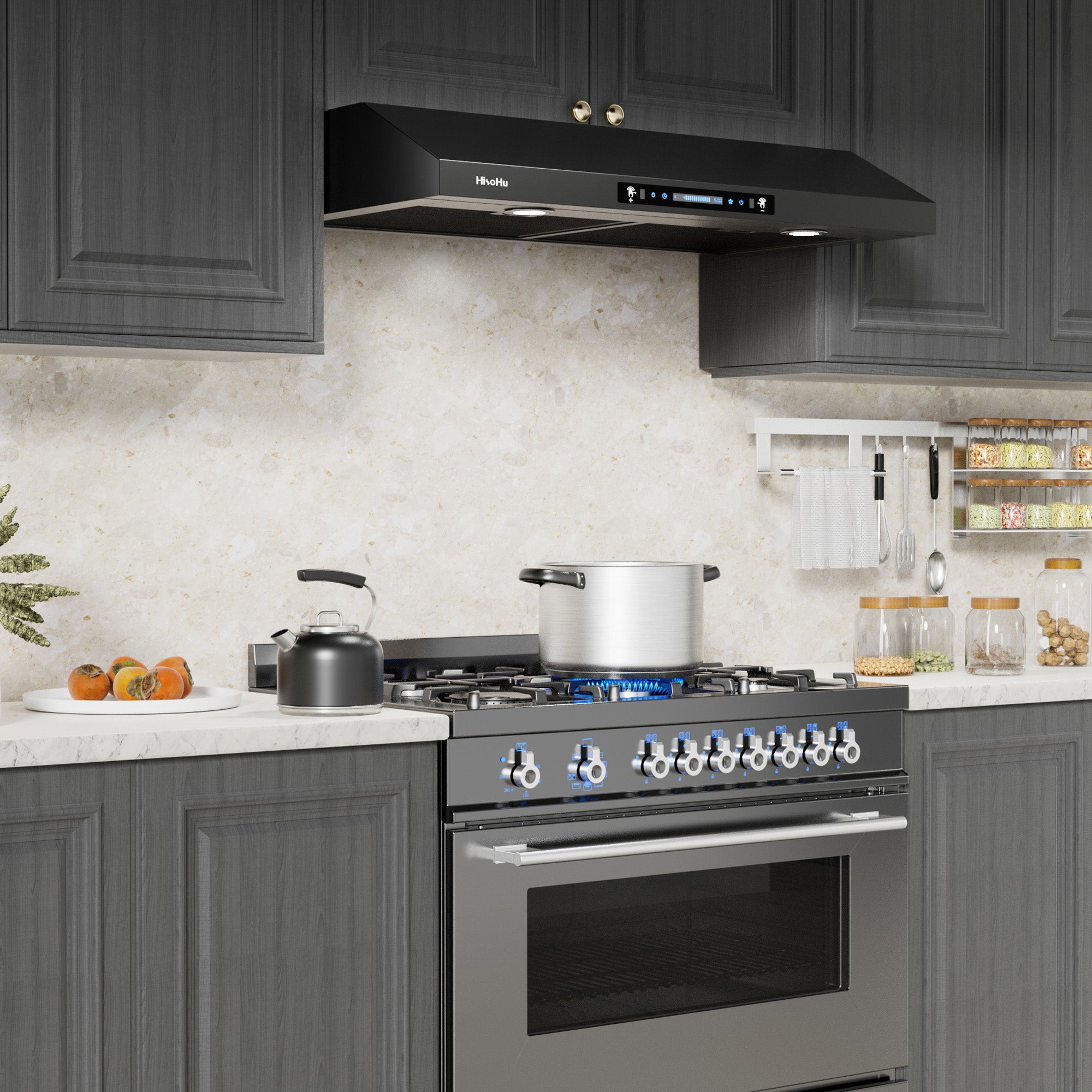 Black Teflon Stainless Steel Under Cabinet Range Hood D842