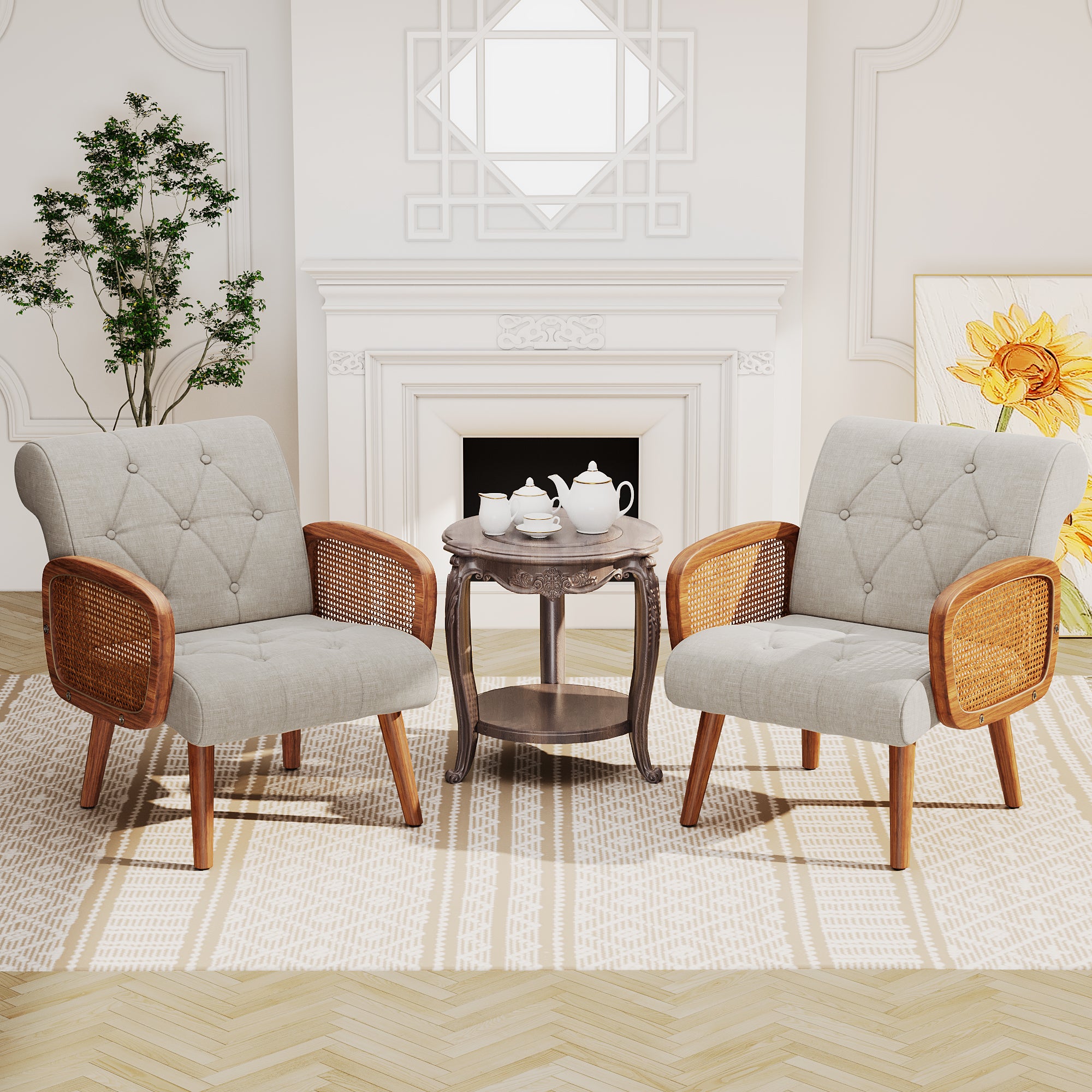 Rattan Accent Chair with Wooden Frame P8557
