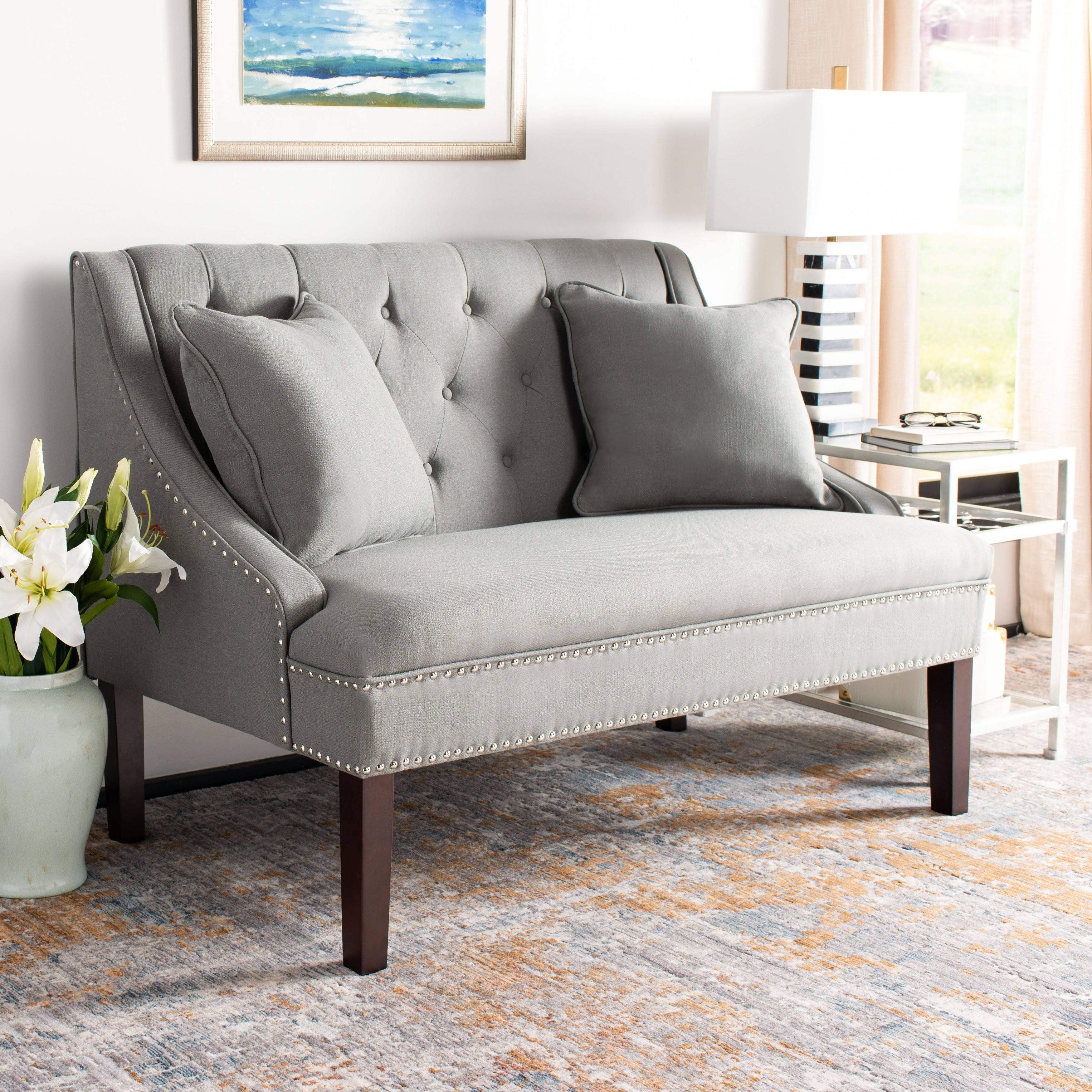 Grey Linen Settee with Silver Nailheads J697