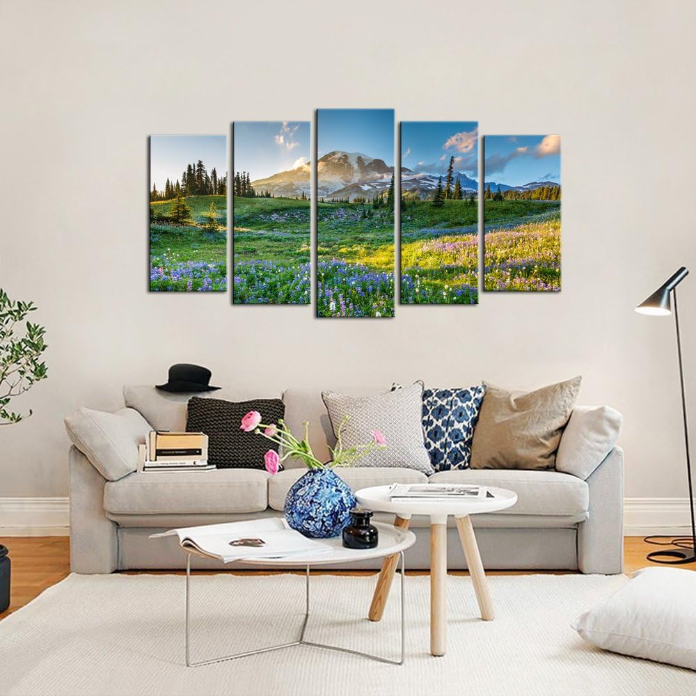 Large Canvas Print Wall Art Mount Rainier National Park at Sunrise Landscape Painting Giclee Print Gallery Wrap Ready to Hang Q29002