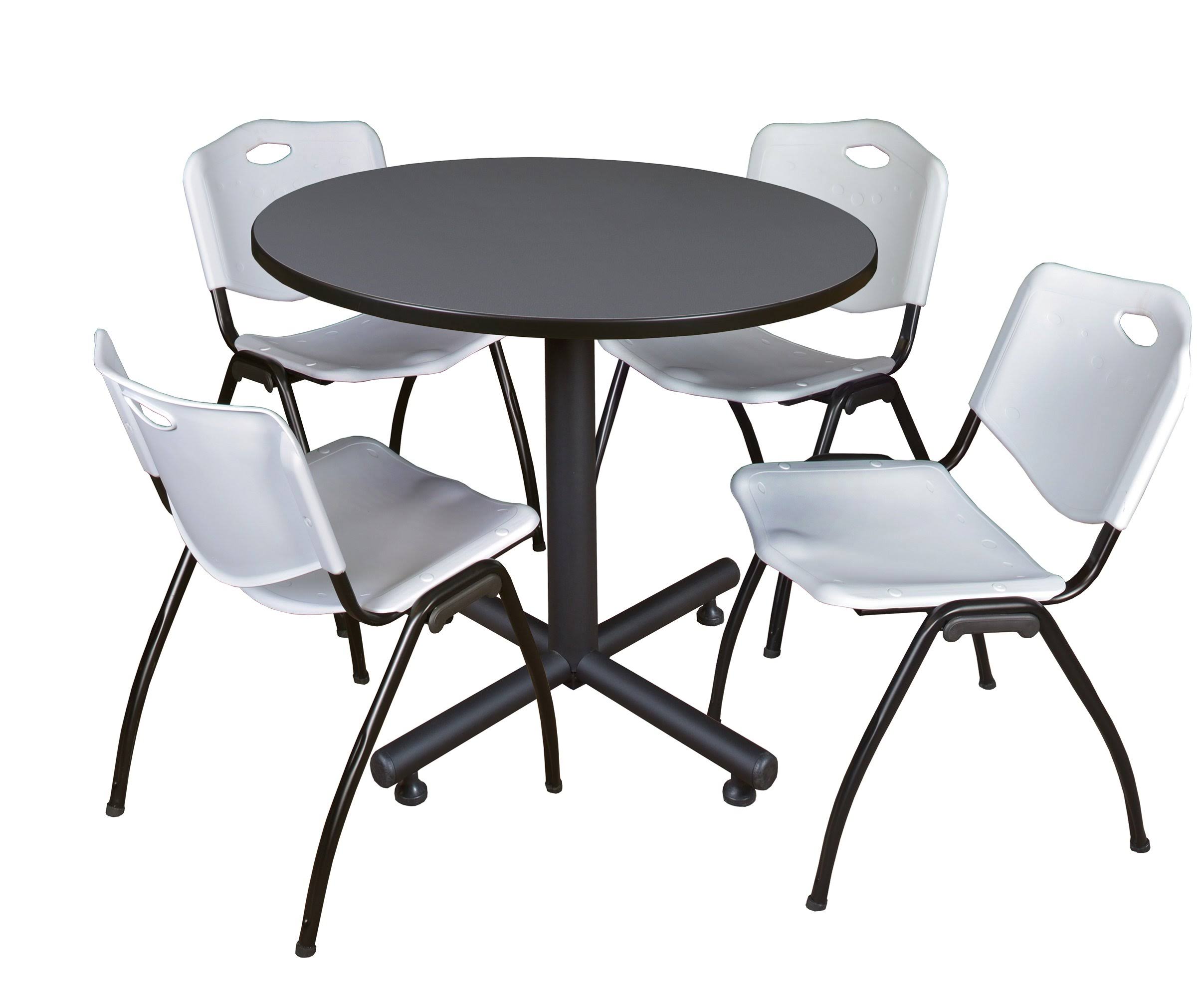 42x22 Round Breakroom Table Grey 4 Stack Chairs Blue Y5880