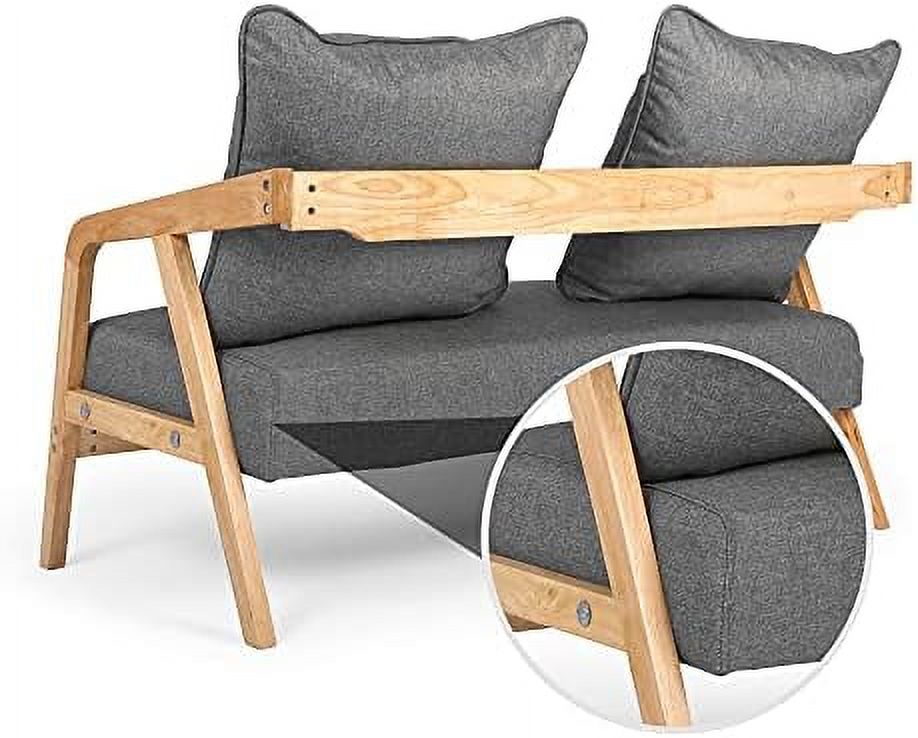 Grey Fabric 2-Seat Loveseat Sofa with Wood Armrest B80060