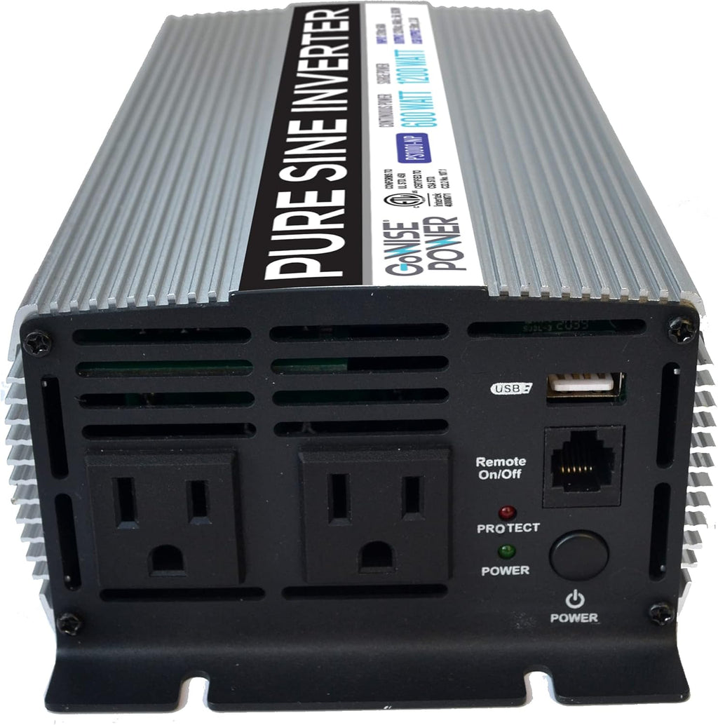 600W Pure Sine Wave Inverter 12V DC to 115V AC with 2 AC Outlets and USB Port K992853