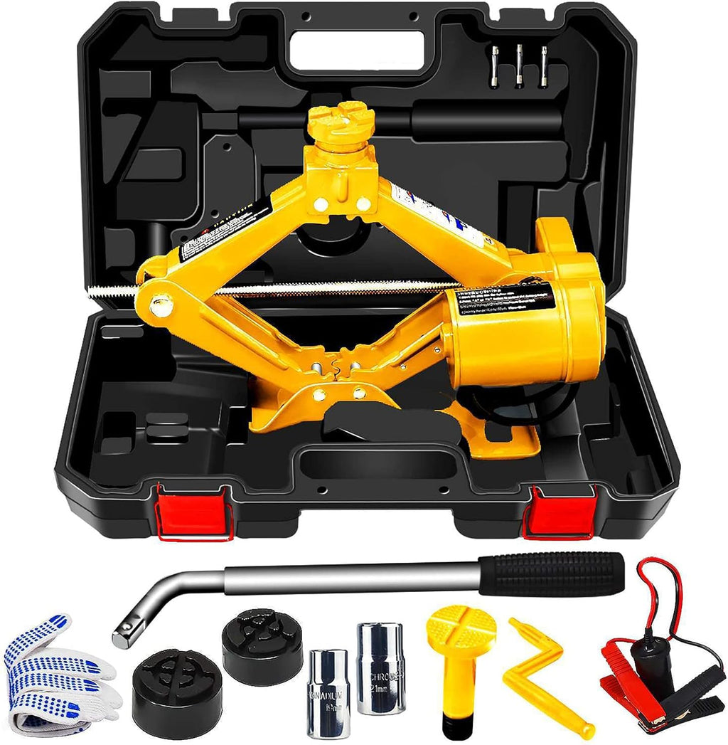 Electric Car Jack 3 Ton 12V Yellow Scissor Jack with Manual Wrench N94513