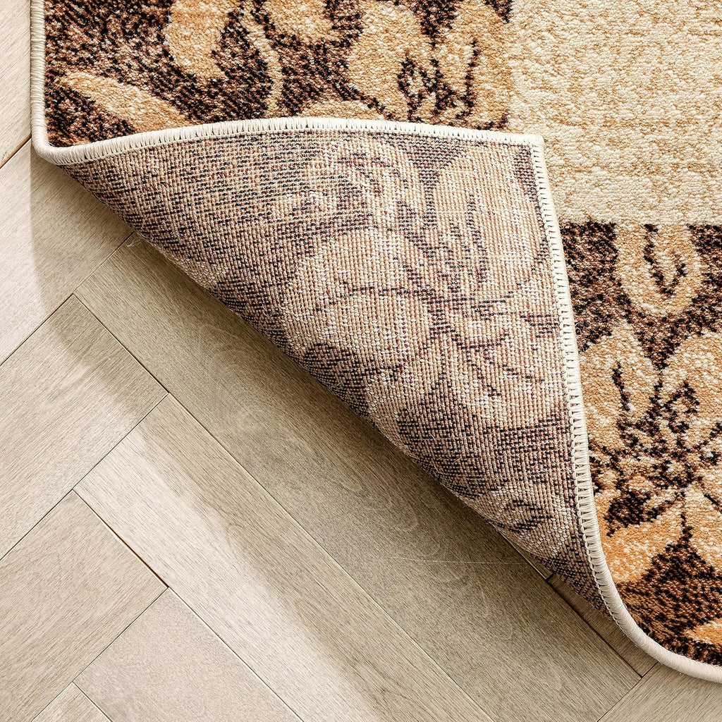 Beige Damask Border Rug 7x10 (6'7 x 9'6) R35940