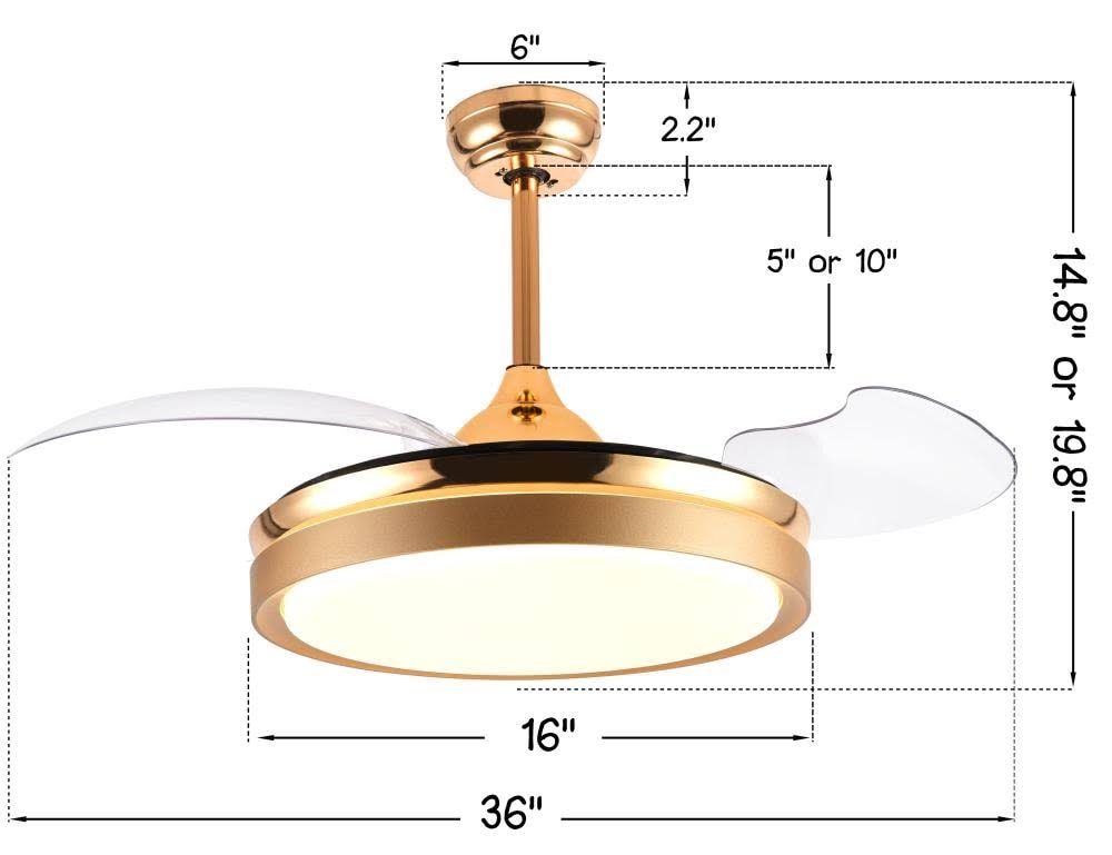 French Gold Retractable Ceiling Fan with Light Kit and Remote Control V4728